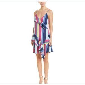 Parker Dress Womens Small Striped Sleeveless Ruffle Blue Pink Summer Designer